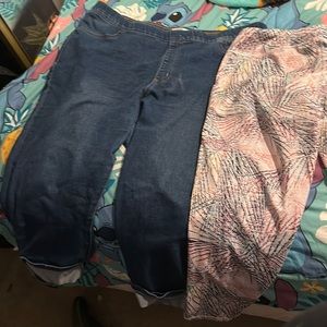 Jeans and work out pants blue and white